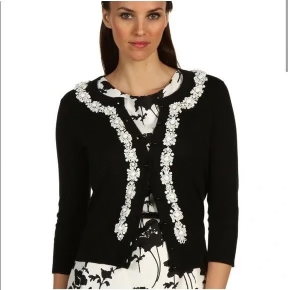 Kate Spade Embellished Cardigan Black White Sz S
